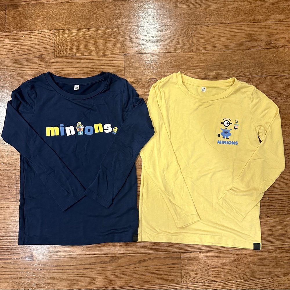 UNIQLO Kids Lot of 2 HEATTECH Extra Warm Long Sleeve Minions Shirts Age 7-8